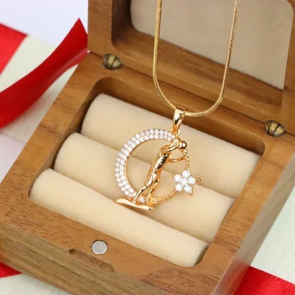 "Basketball Player Moon Star Rose Gold Pendant for Men & Women, XPPT1281 - Picture 6 of 12